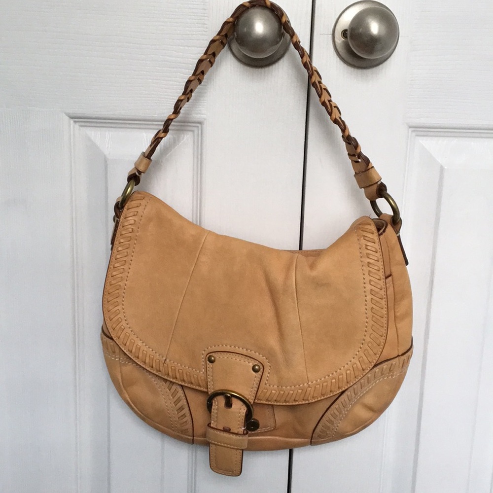Coach Tan Leather Shoulder Bag with Braided Strap